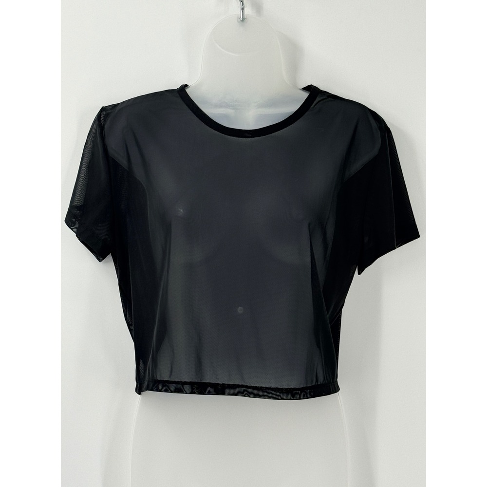 Y2k PINK Victoria's Secret Black Sheer Mesh Crop Top womens XXL goth whimsigoth